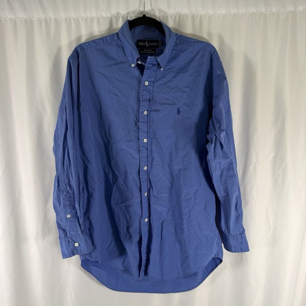 Ralph Lauren Yarmouth Shirt Mens 15.5 33 Blue Button Up 2 Ply Cotton Long Sleeve